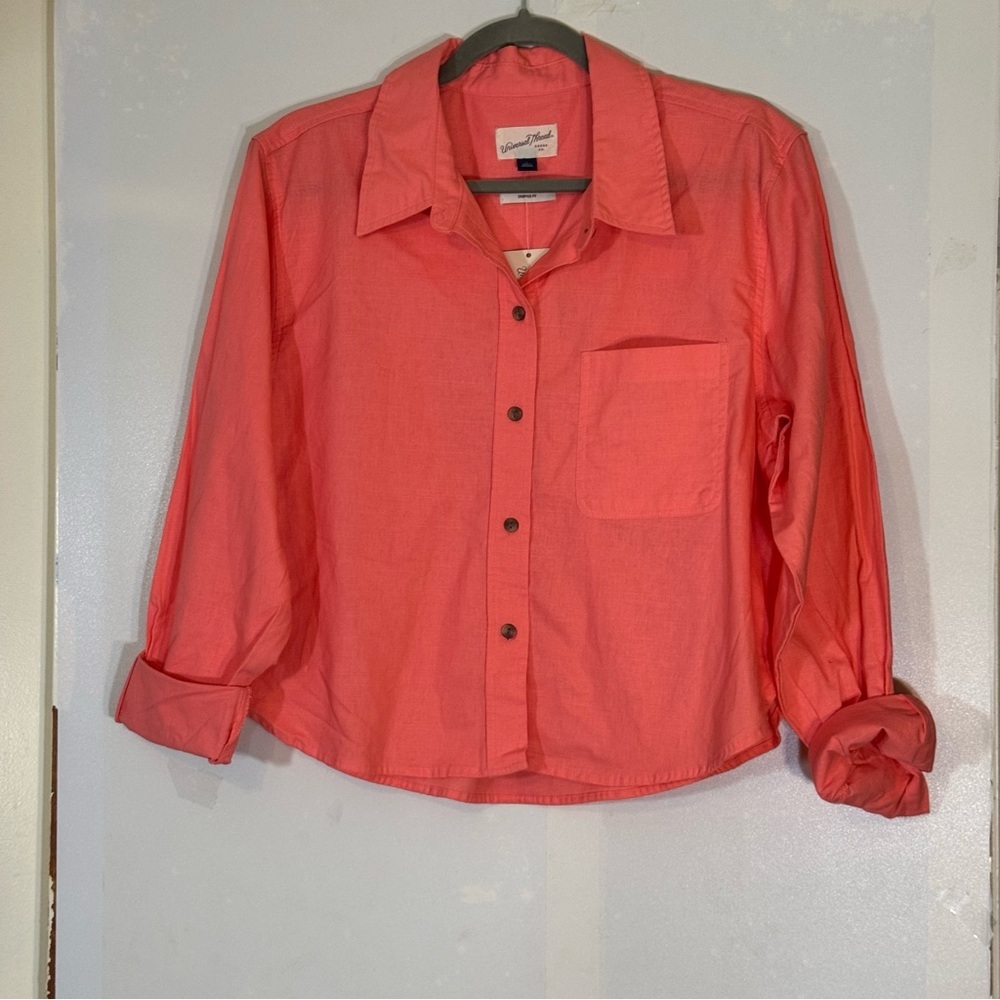 New Universal Thread Button Down Crop Top Pink/Gr… - image 4